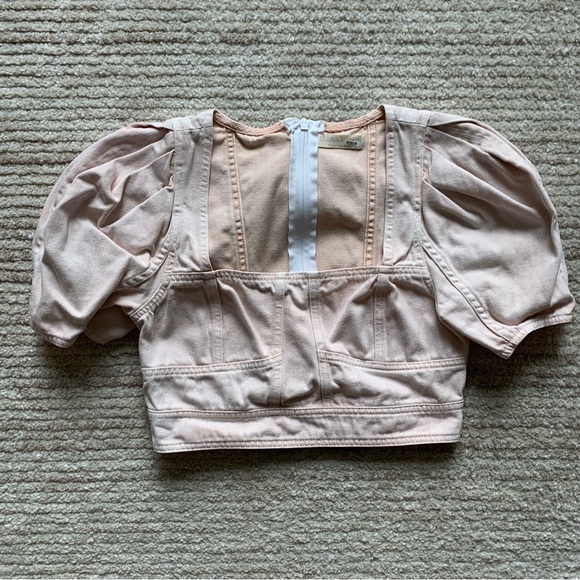 Ulla Johnson Renee Denim Cropped Top Pink 100% Cotton Size 6 - Picture 2 of 5